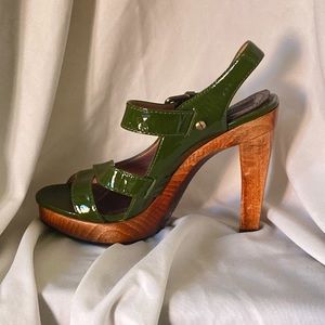 Derek Lam Hunter Green Leather & Wood Heels 6 36